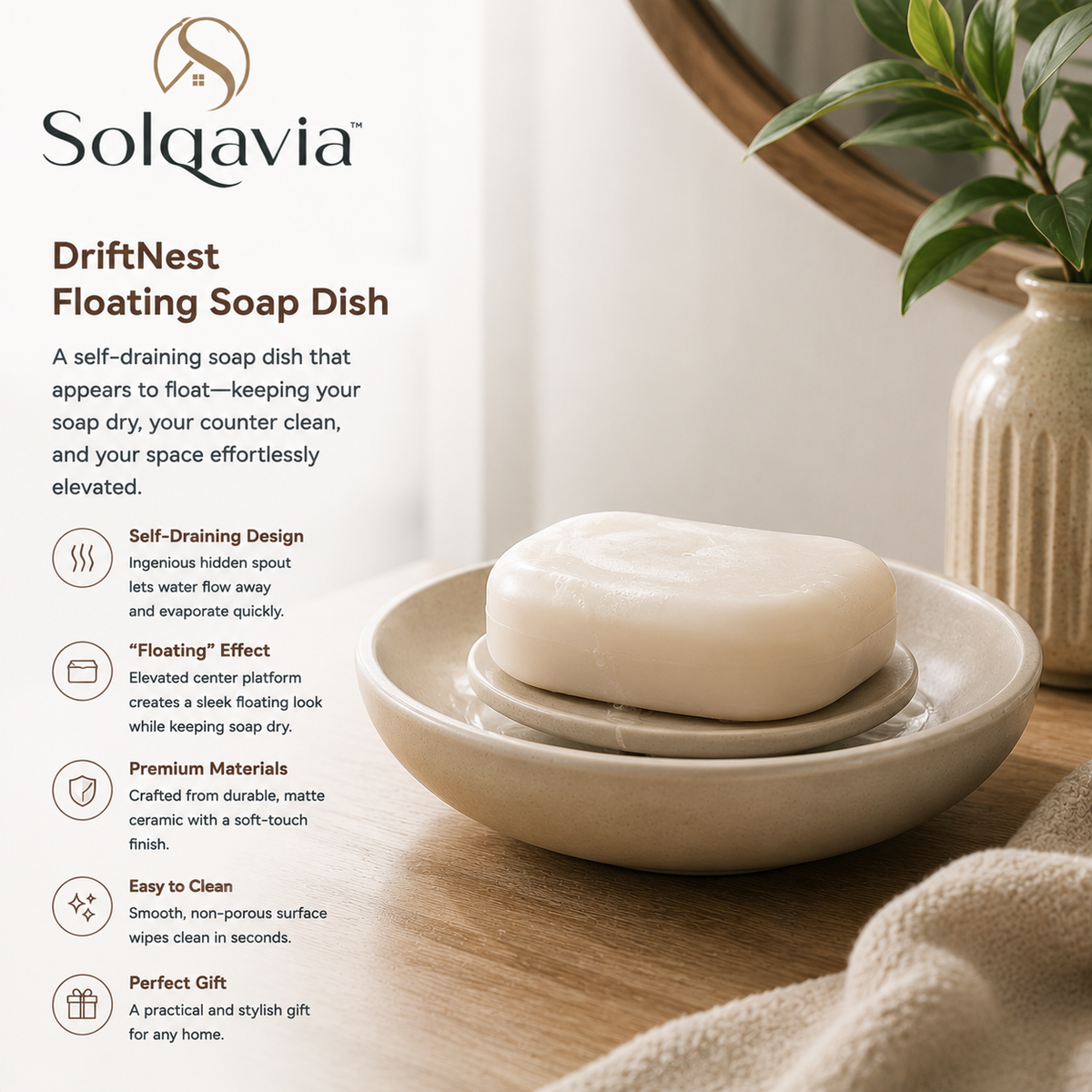 Solqavia™ DriftNest Floating Ceramic Soap Dish
