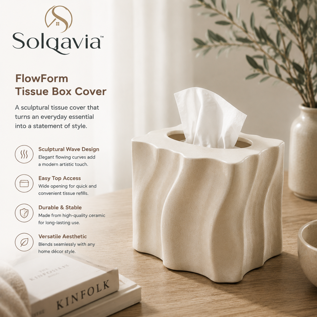 Solqavia™ FlowForm Sculptural Tissue Box Cover